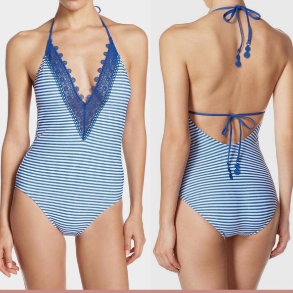 NWT SEAFOLLY Riviera Striped One Piece Swimsuit in French Blue Marle - Picture 1 of 10